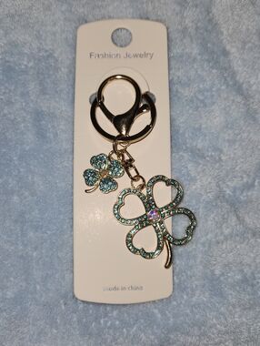 Glittering Crystal Four Leaf Clover Bag Charm / Keychain